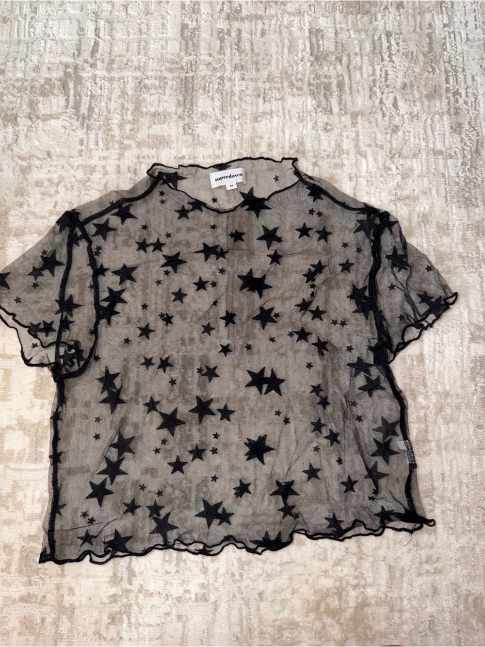 superdown Black Star-Print Sheer Mesh Top